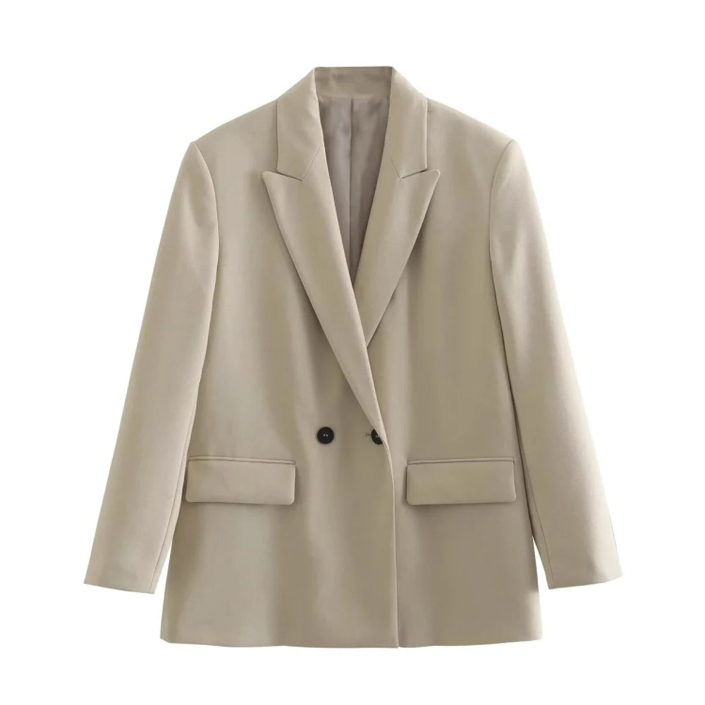 Dames Blazer – Getailleerde Pasvorm – Dubbelrijig – Structuur – Reverskraag