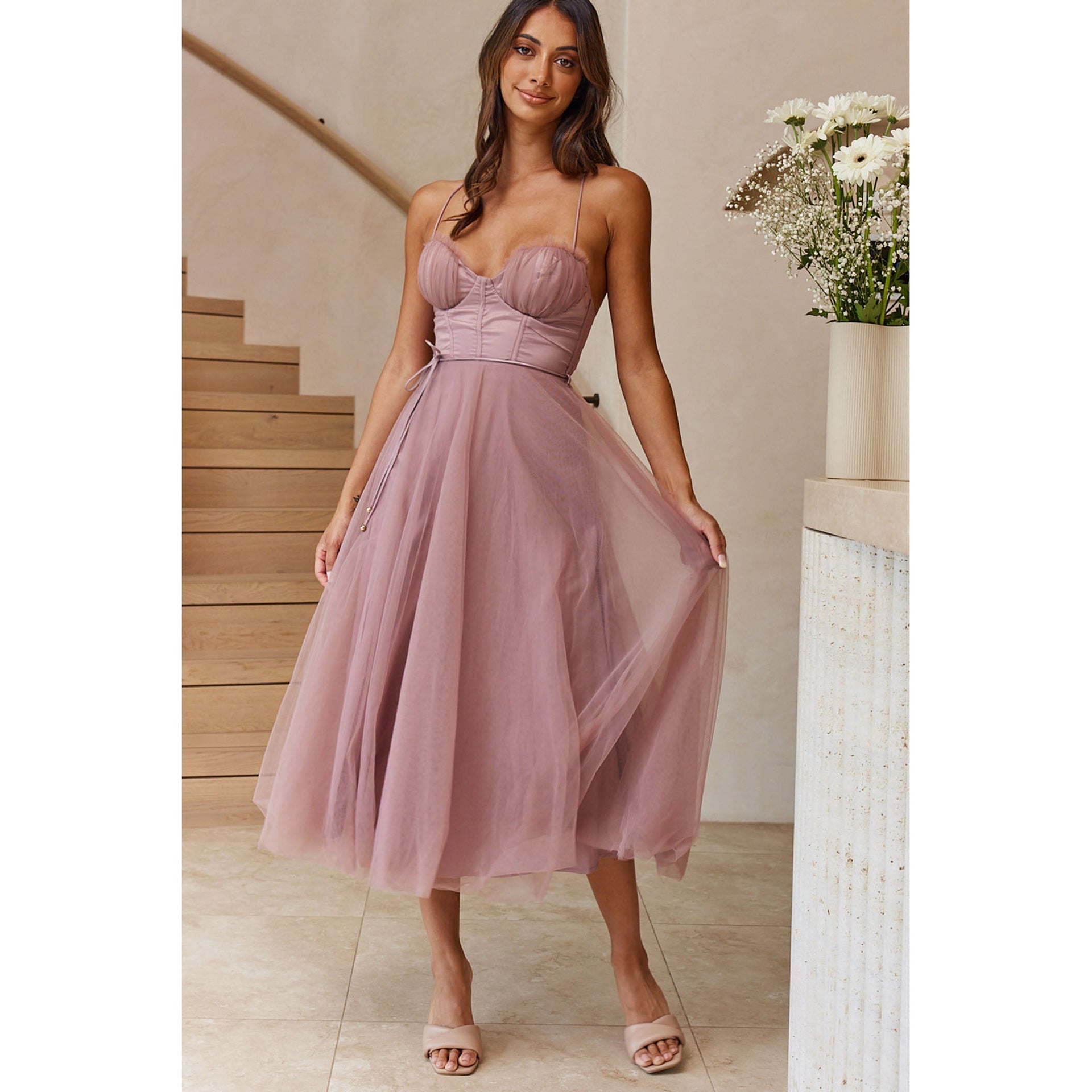 Seraphina Korset Tule Midi Jurk voor Dames