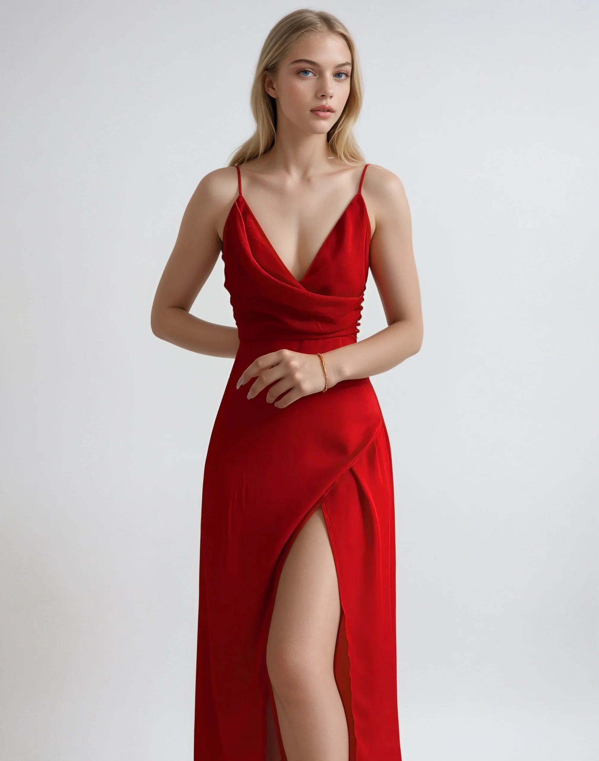 elegante satijnen jurk met split voor dames