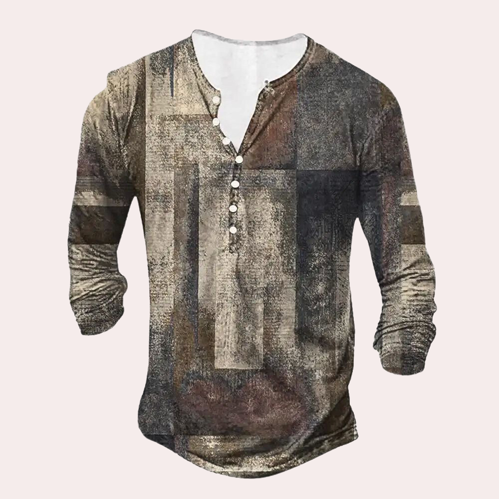 Heren Trui – Reguliere Pasvorm – Katoenmix – Patchwork – Knoopsluiting – Casualstijl