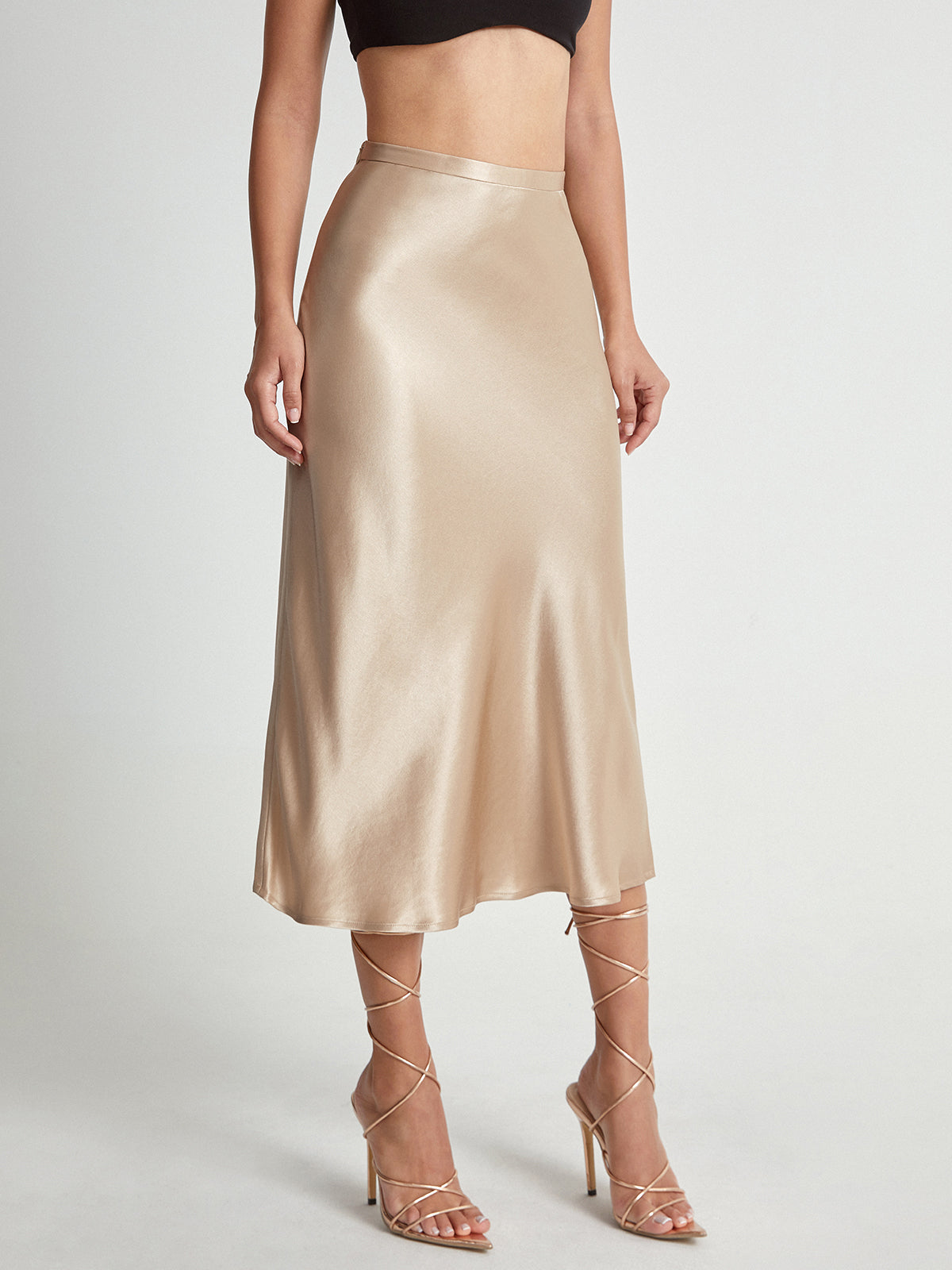 Hoge Taille Satijnen Flow Midi Rok