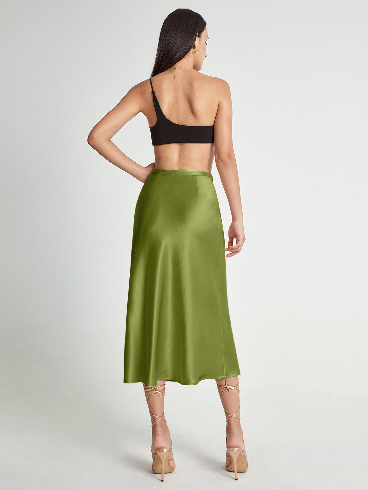 Hoge Taille Satijnen Flow Midi Rok