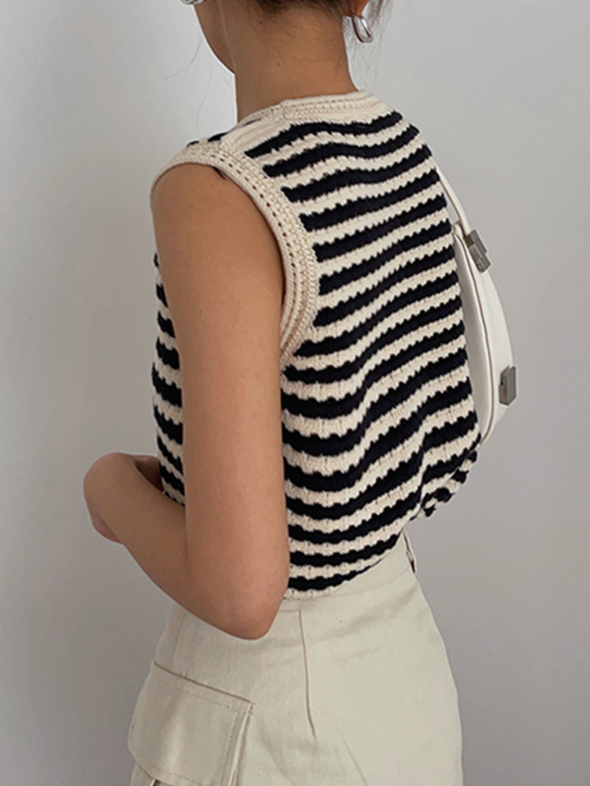 Chique Gestreepte Gebreide Sweater Vest