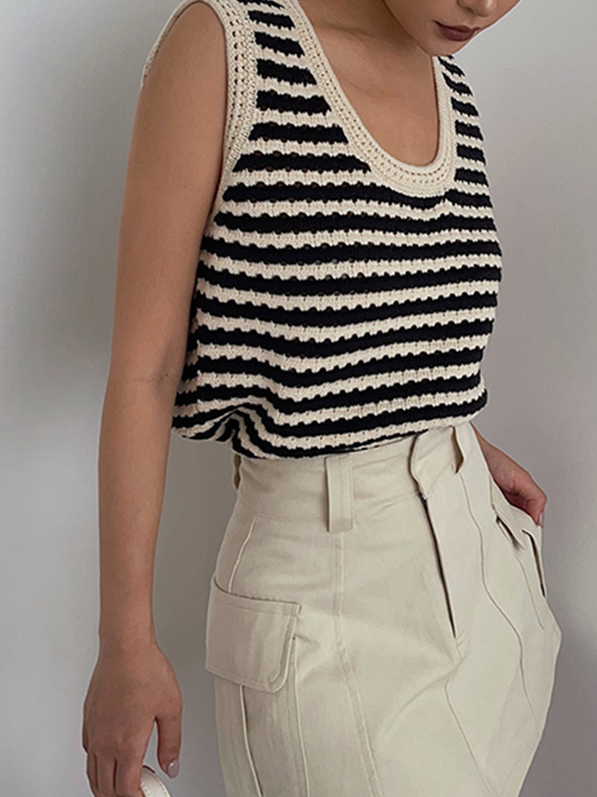 Chique Gestreepte Gebreide Sweater Vest