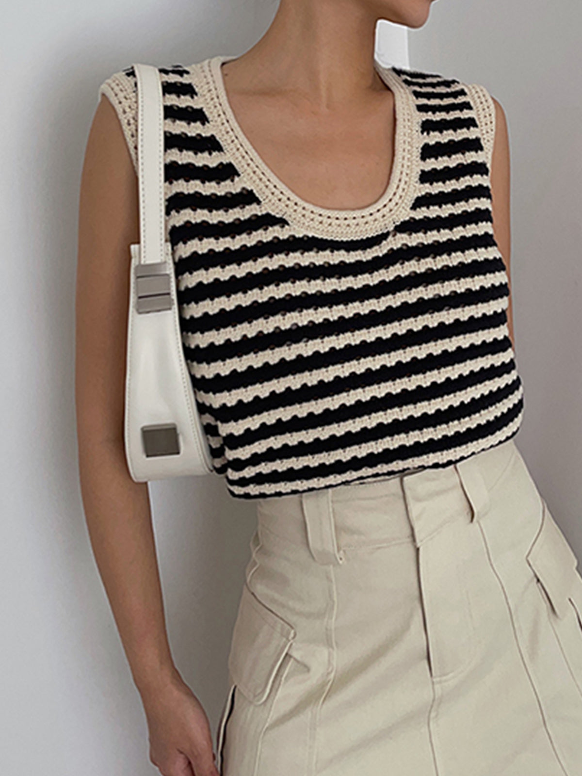 Chique Gestreepte Gebreide Sweater Vest