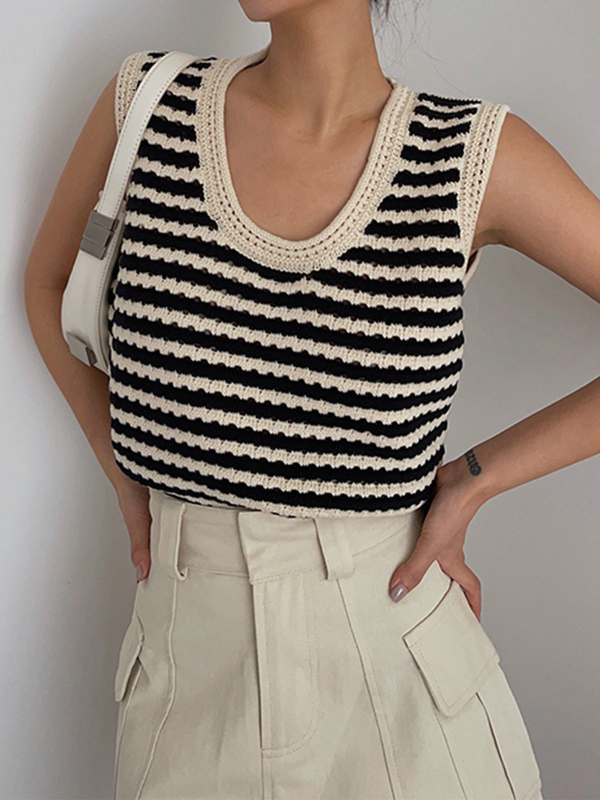 Chique Gestreepte Gebreide Sweater Vest