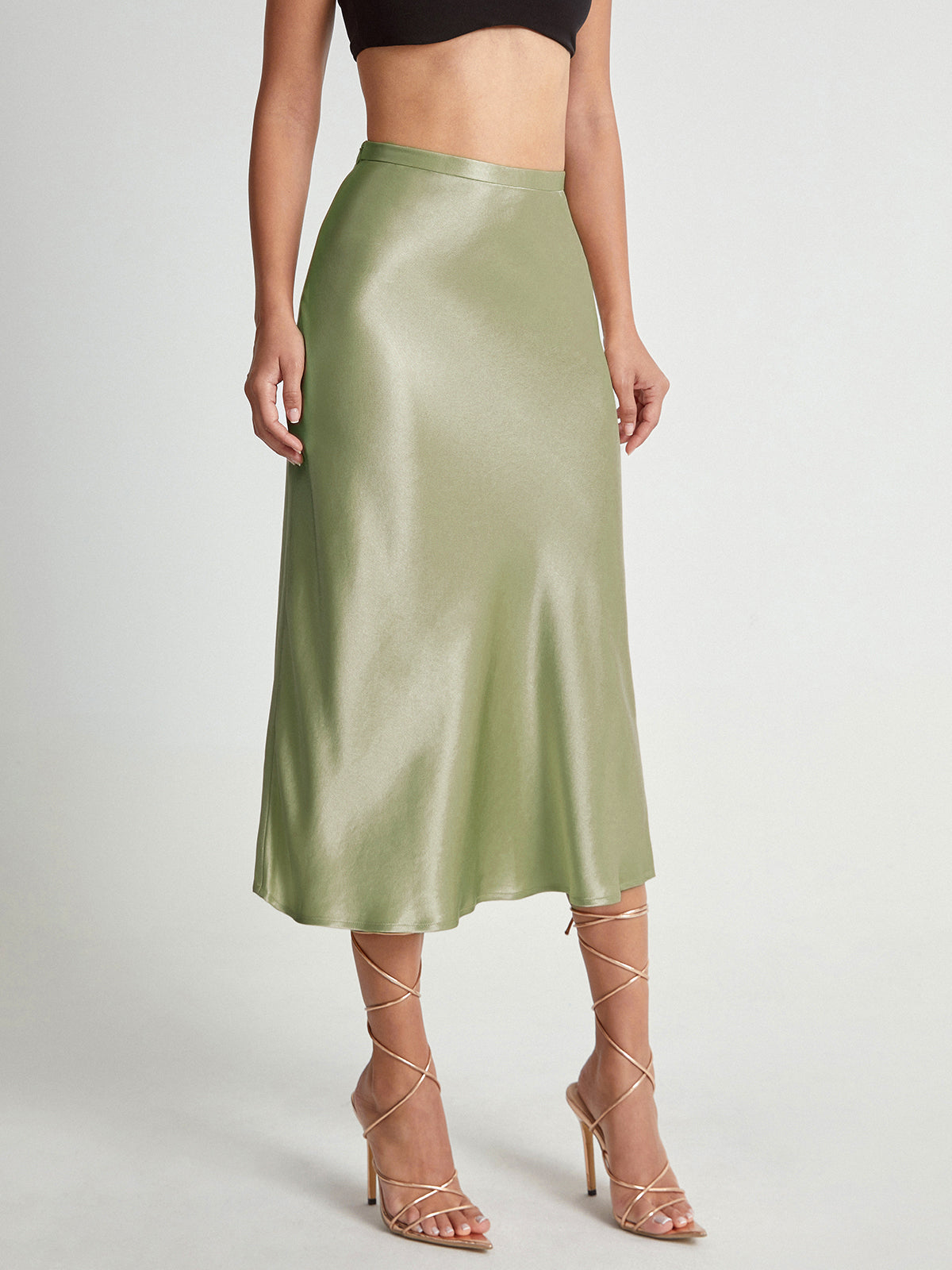 Hoge Taille Satijnen Flow Midi Rok