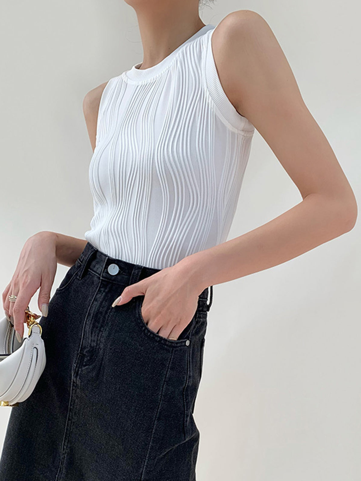 Solide Golvende Textuur Tanktop