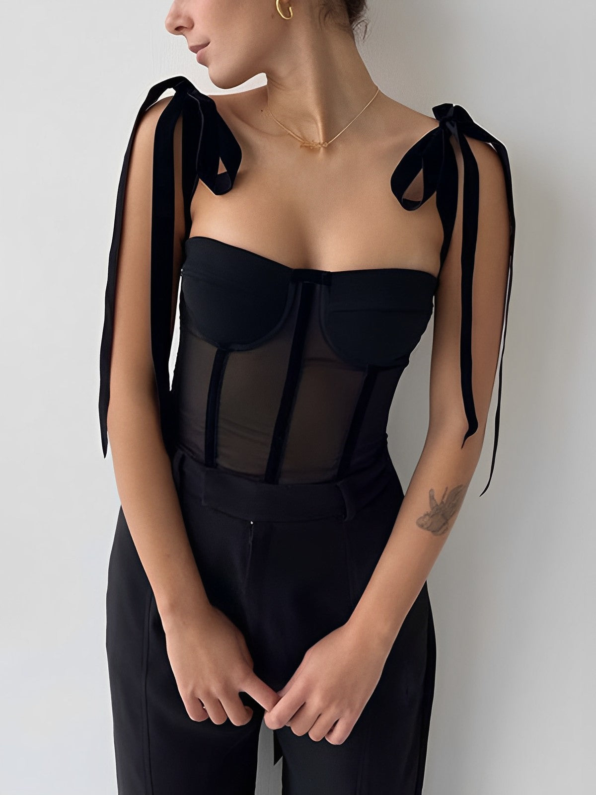 Gestrikte Mesh Korset Crop Top