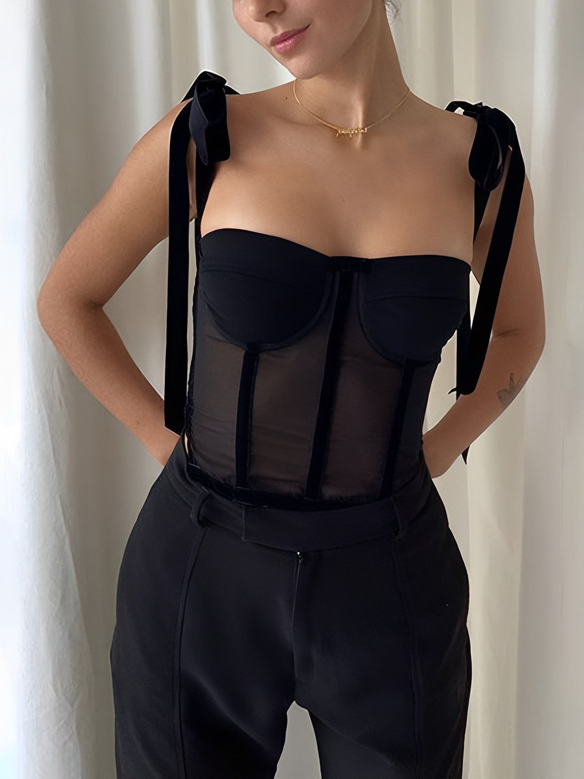 Gestrikte Mesh Korset Crop Top