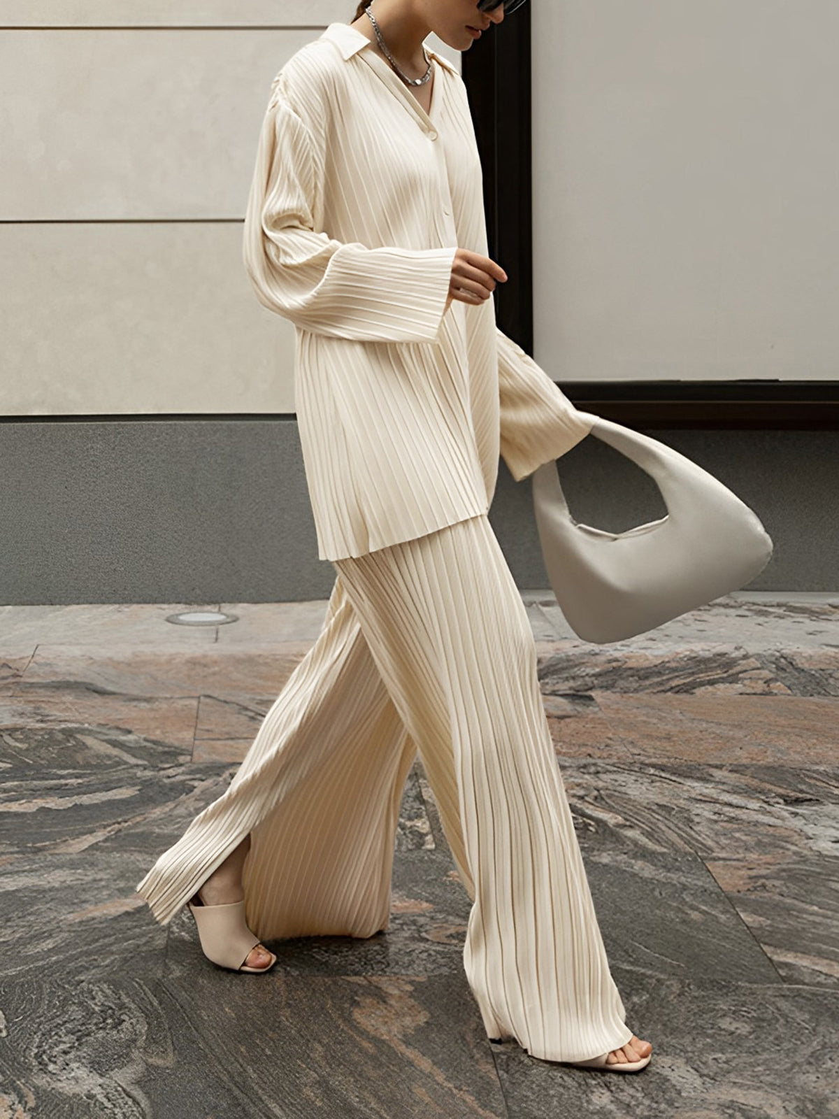 Oversized Plissé Set met Pockets
