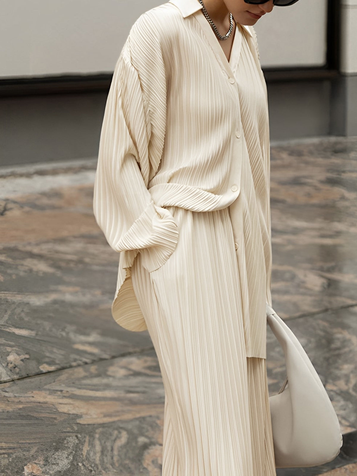 Oversized Tweedelig Pantalonset met Geplooide Details