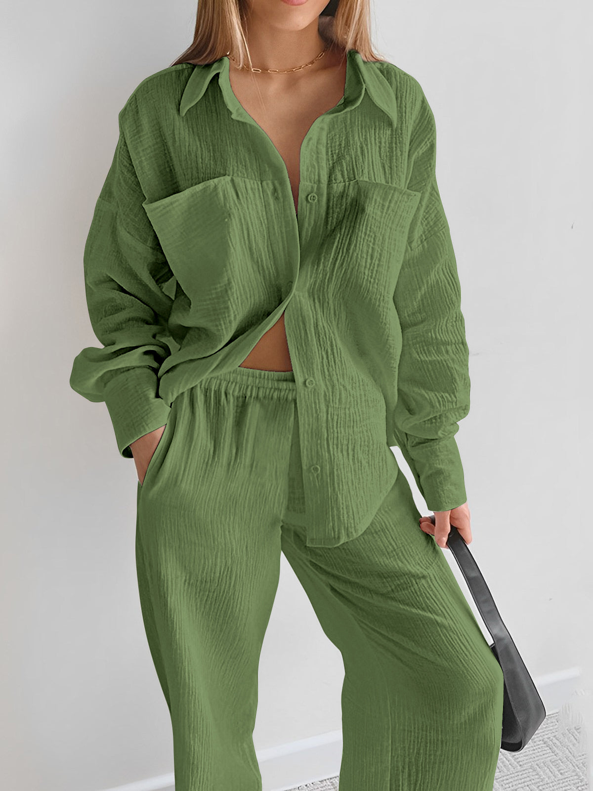 Effen Katoenen Twee-delige Broek Set