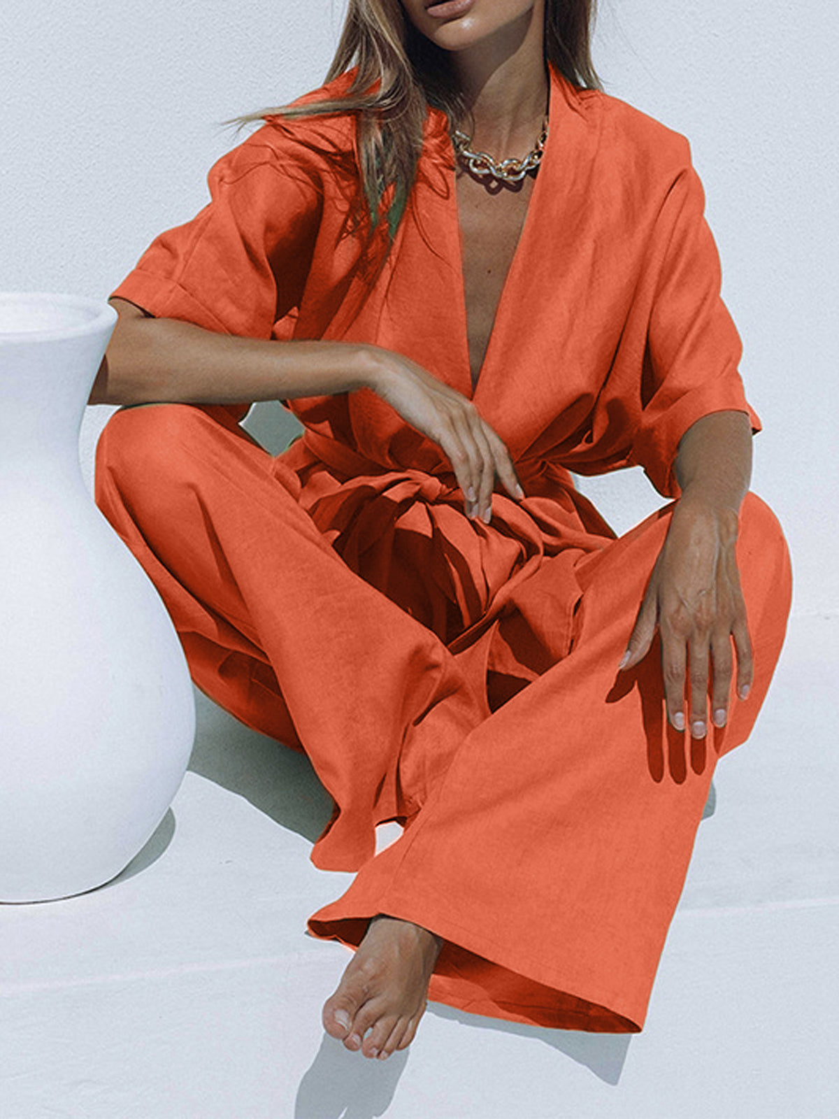 Oversized Linnen Set met Touw