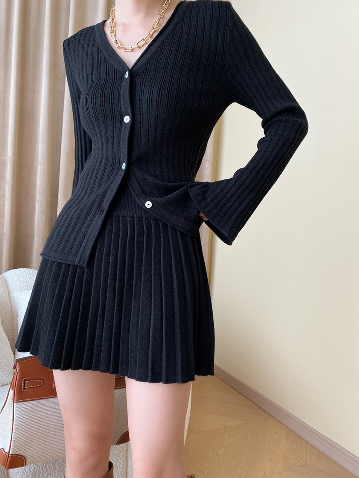 Relaxed Lange Mouw Twee-delige Rok Set