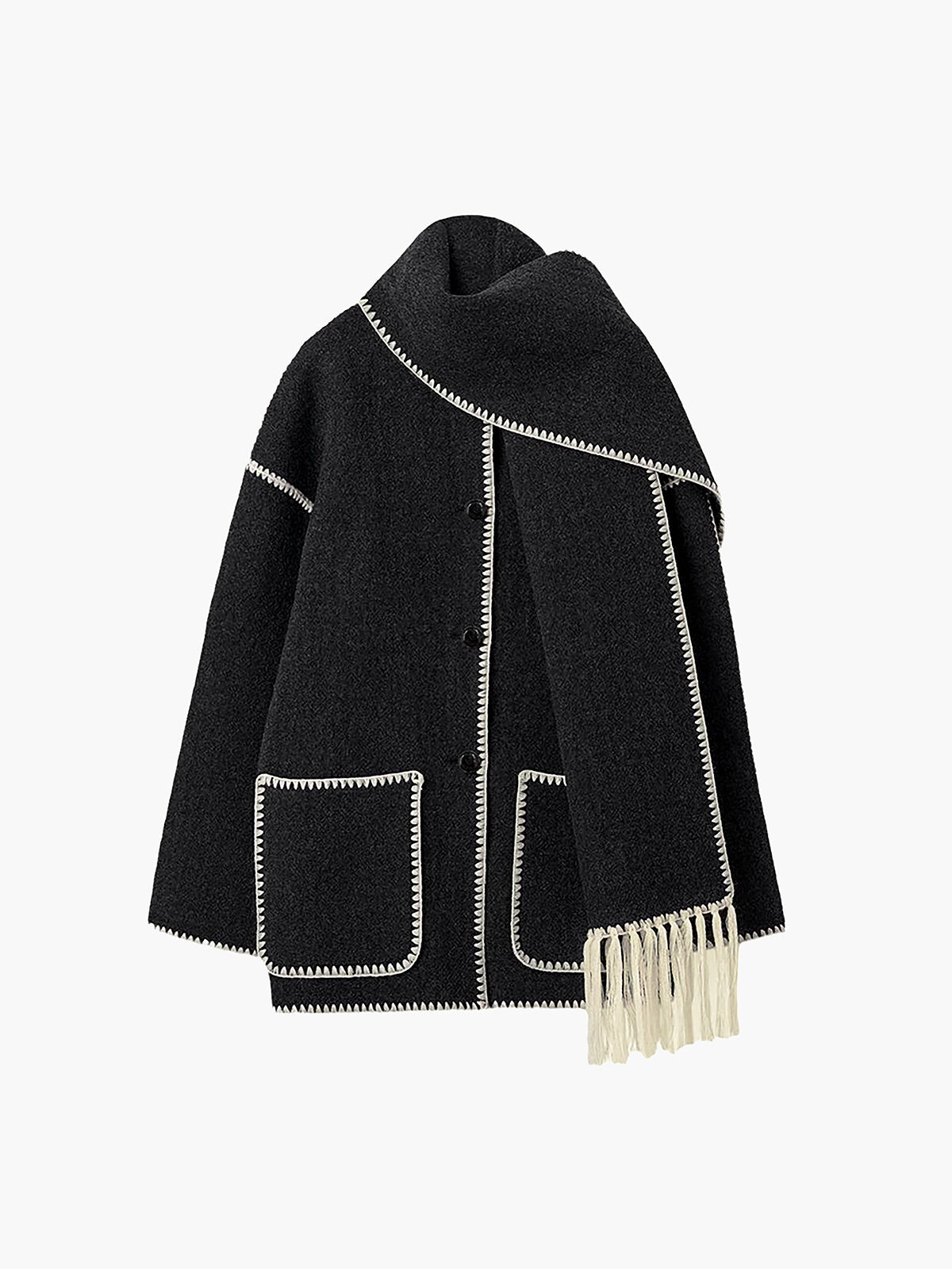 Chic Jasje met Contrasterende Rand en Sjaal