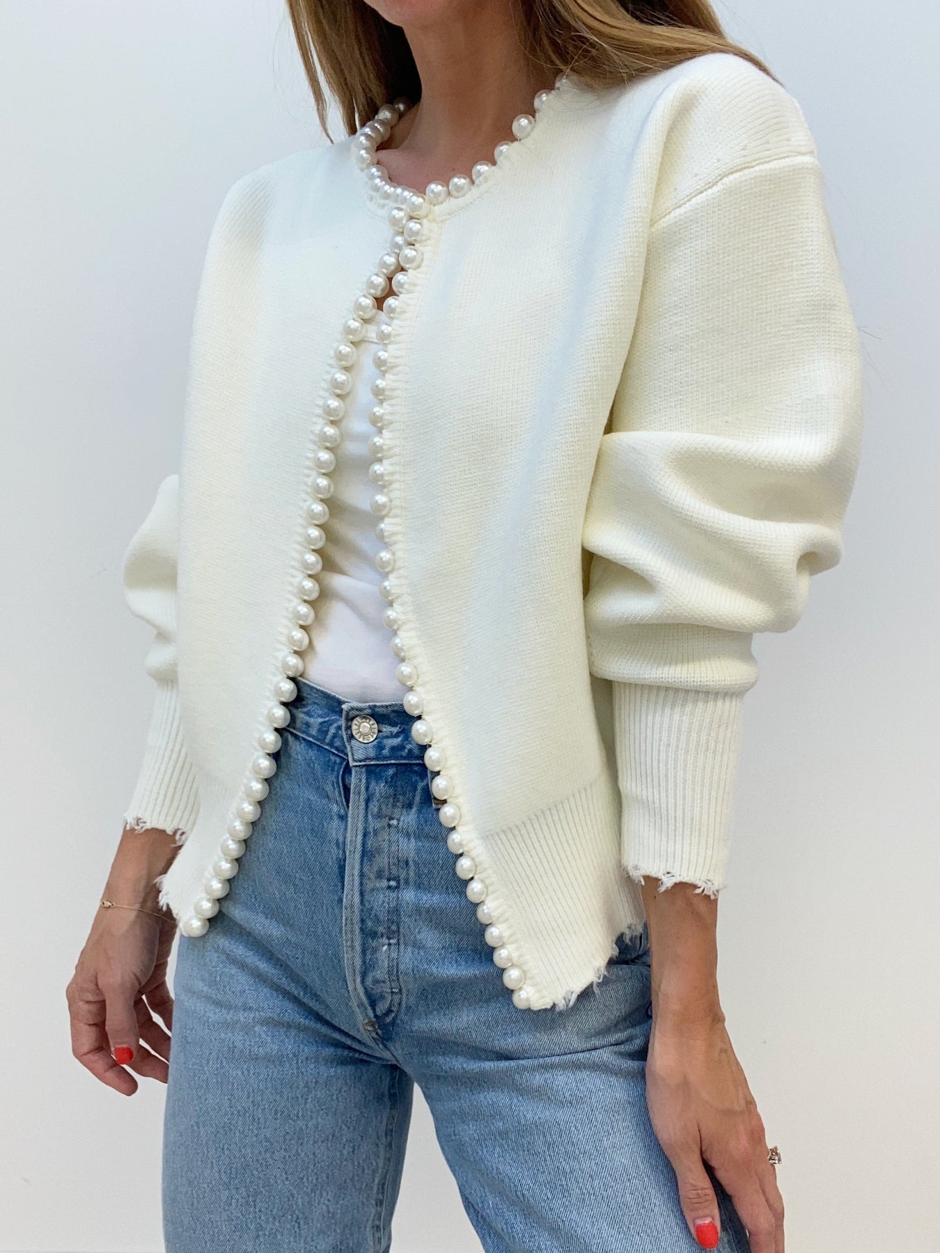 Cardigan met Pareldetails en Ripped Zoom