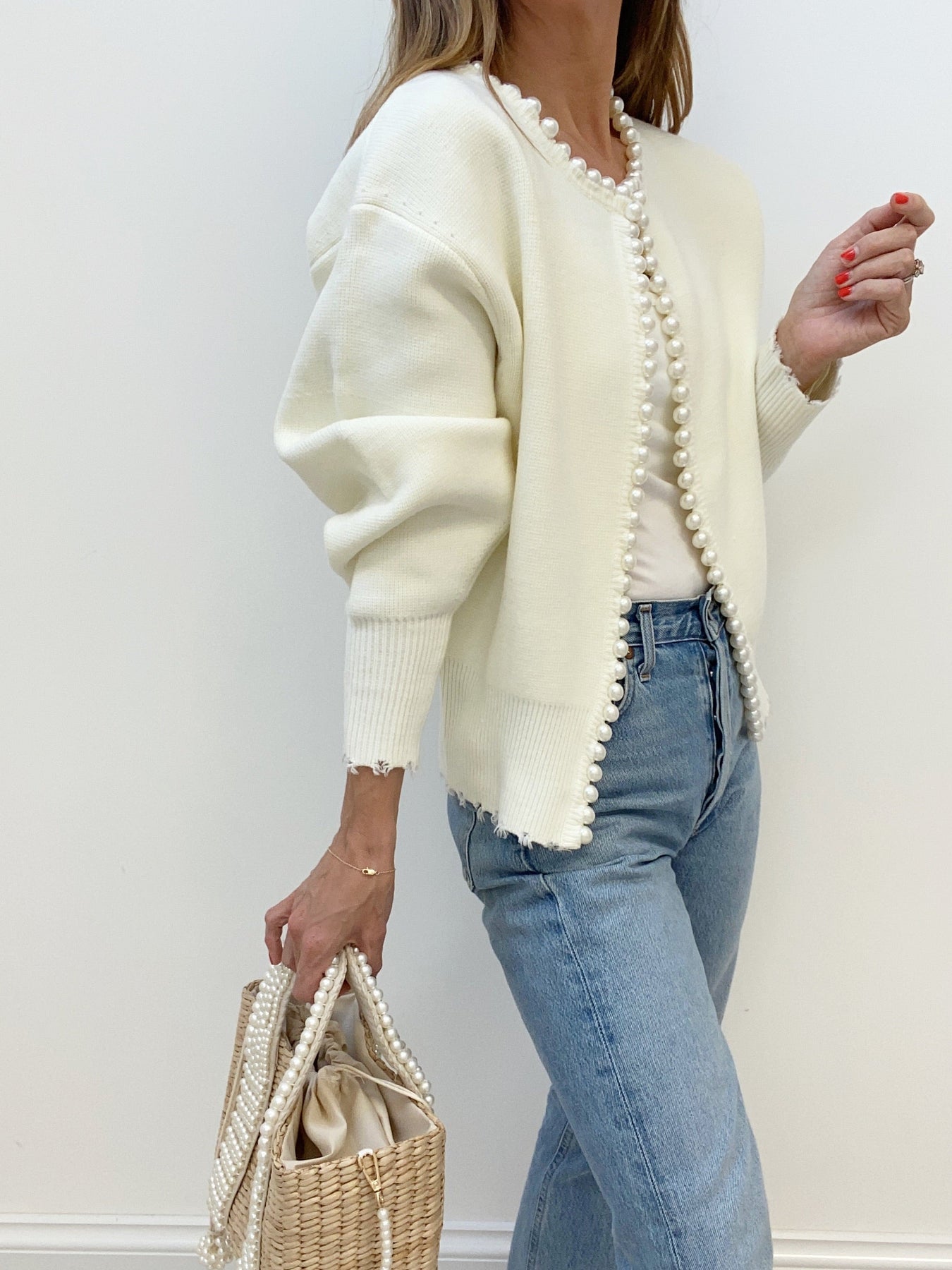 Cardigan met Pareldetails en Ripped Zoom