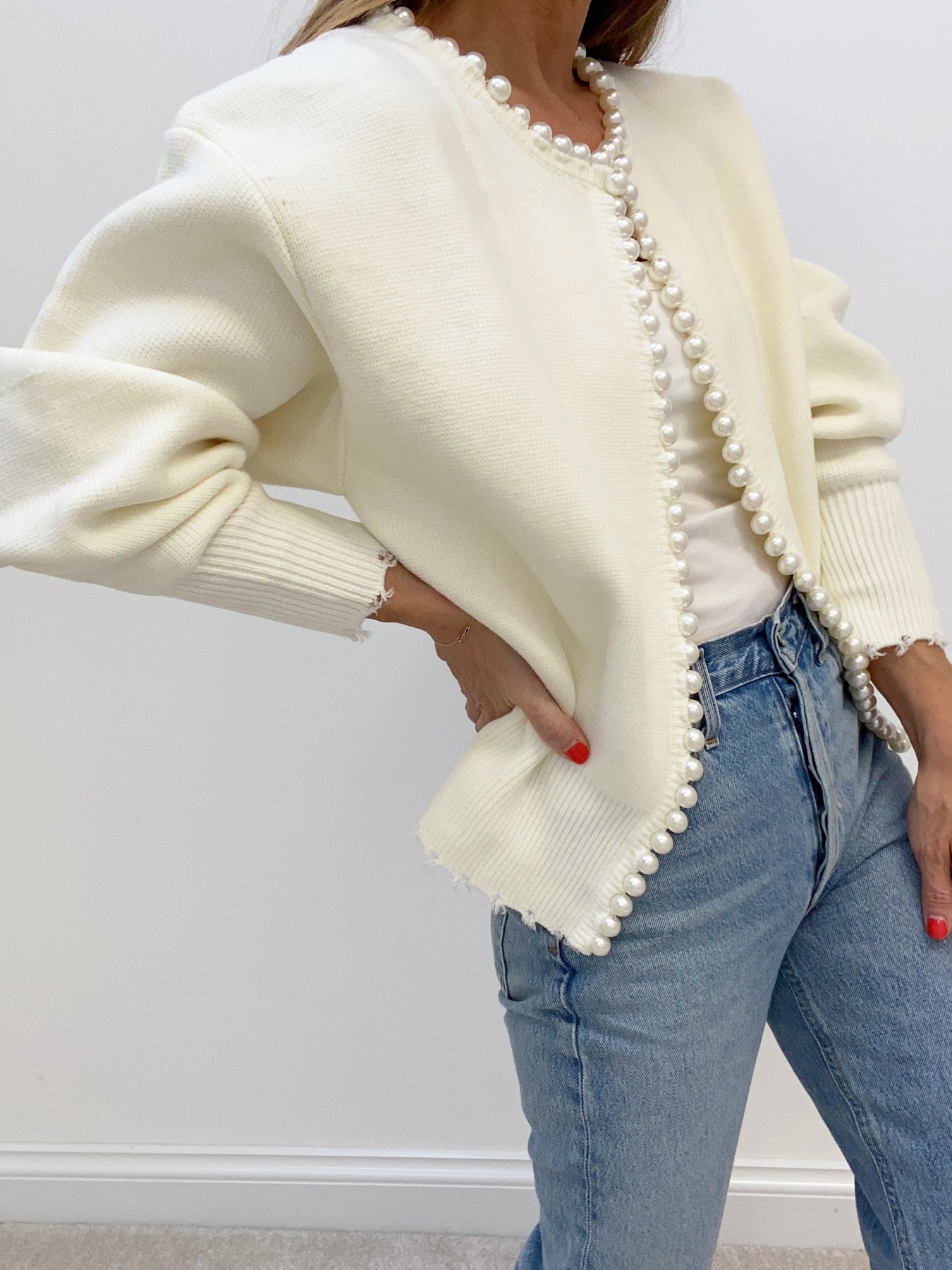 Cardigan met Pareldetails en Ripped Zoom