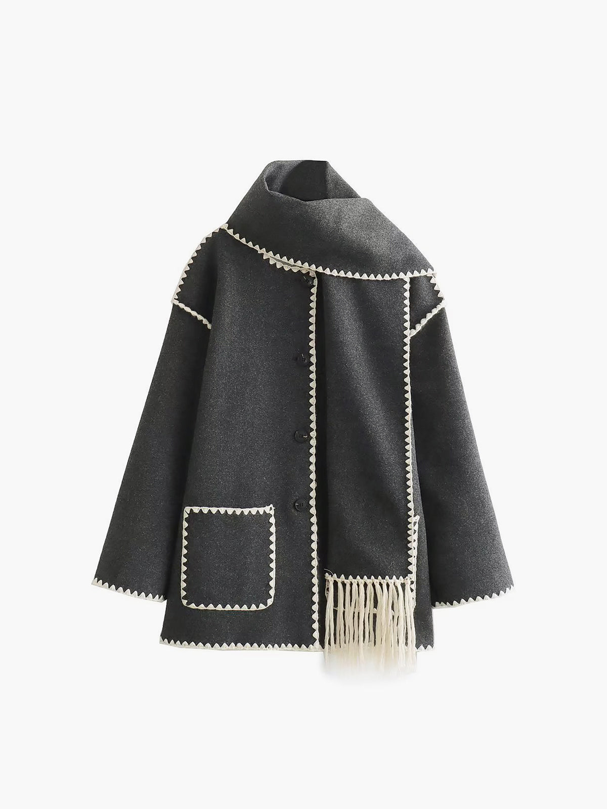Chic Jasje met Contrasterende Rand en Sjaal