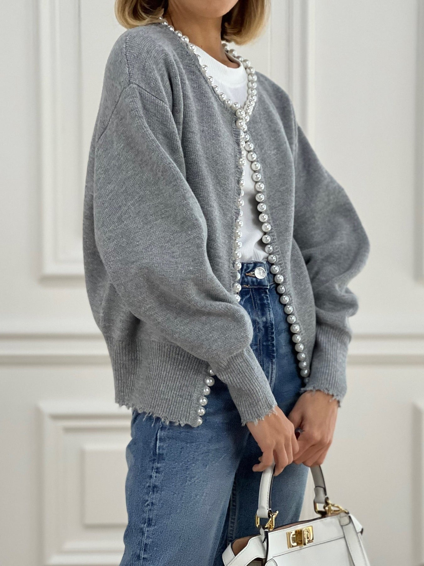 Cardigan met Pareldetails en Ripped Zoom