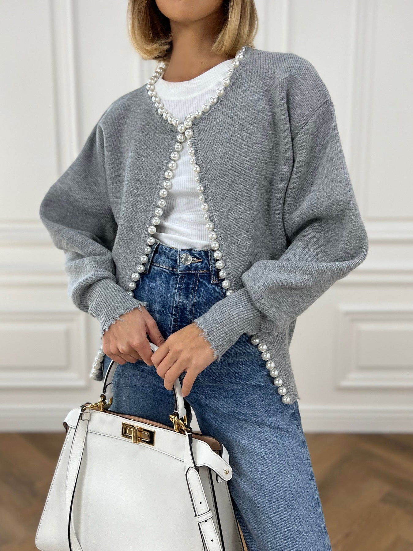 Cardigan met Pareldetails en Ripped Zoom