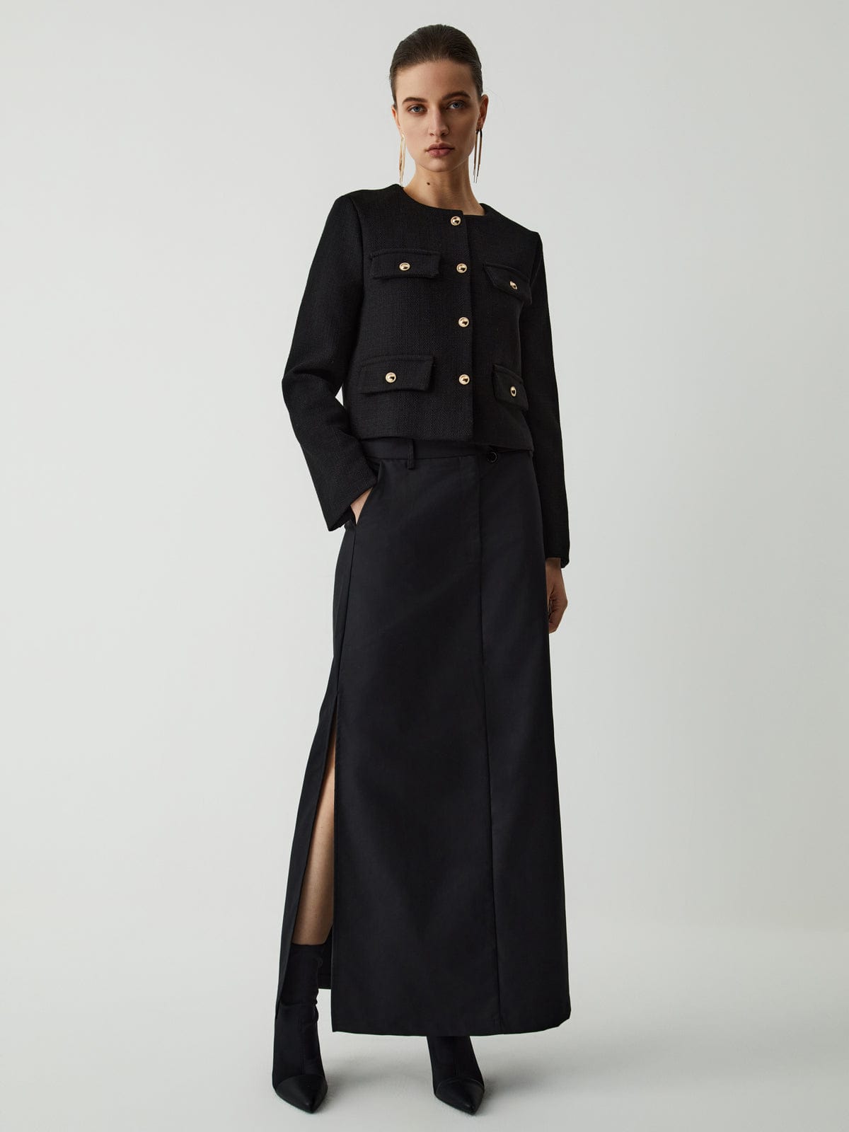 Jade cropped jacket | Button closure and flap pockets