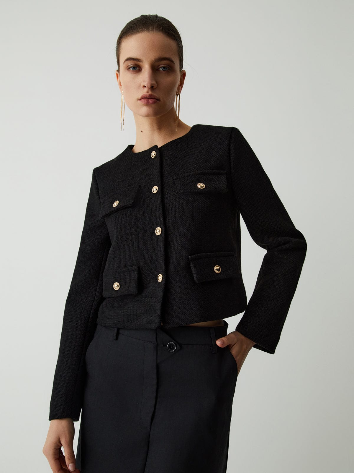 Jade cropped jacket | Button closure and flap pockets
