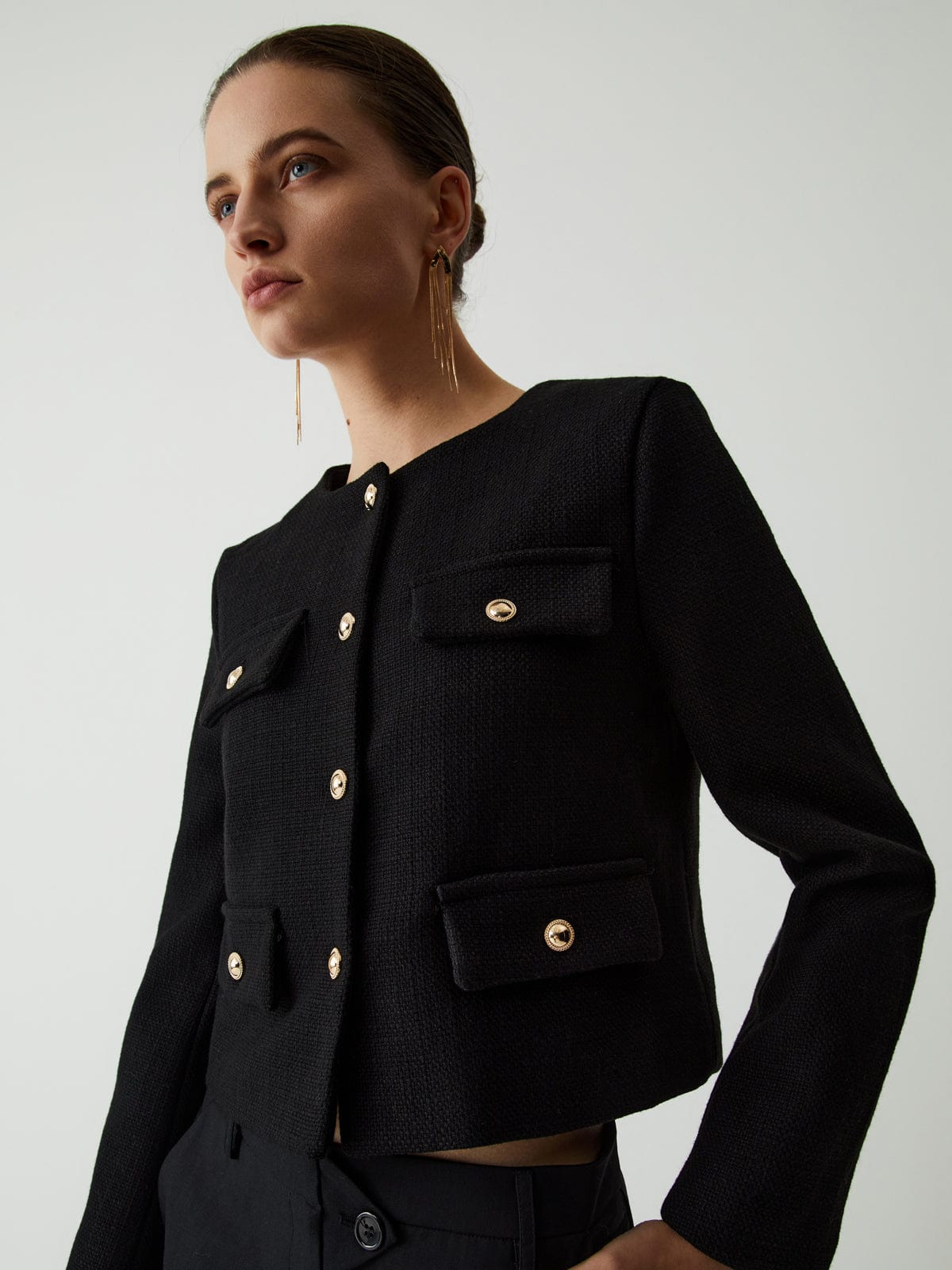 Jade cropped jacket | Button closure and flap pockets