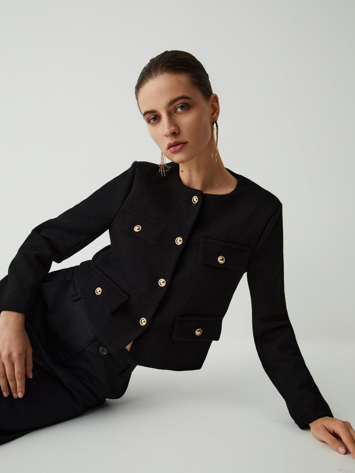 Jade cropped jacket | Button closure and flap pockets
