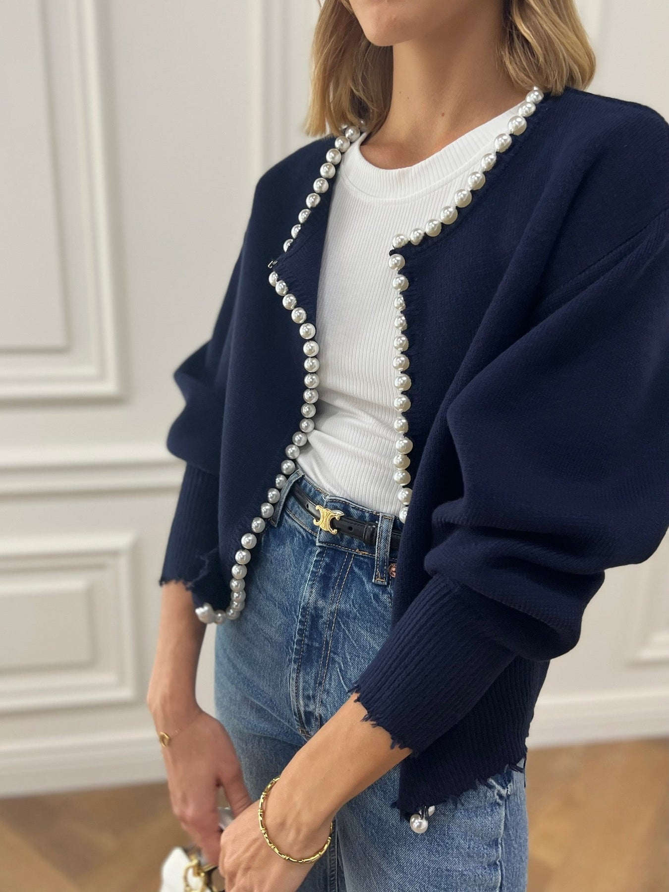 Cardigan met Pareldetails en Ripped Zoom