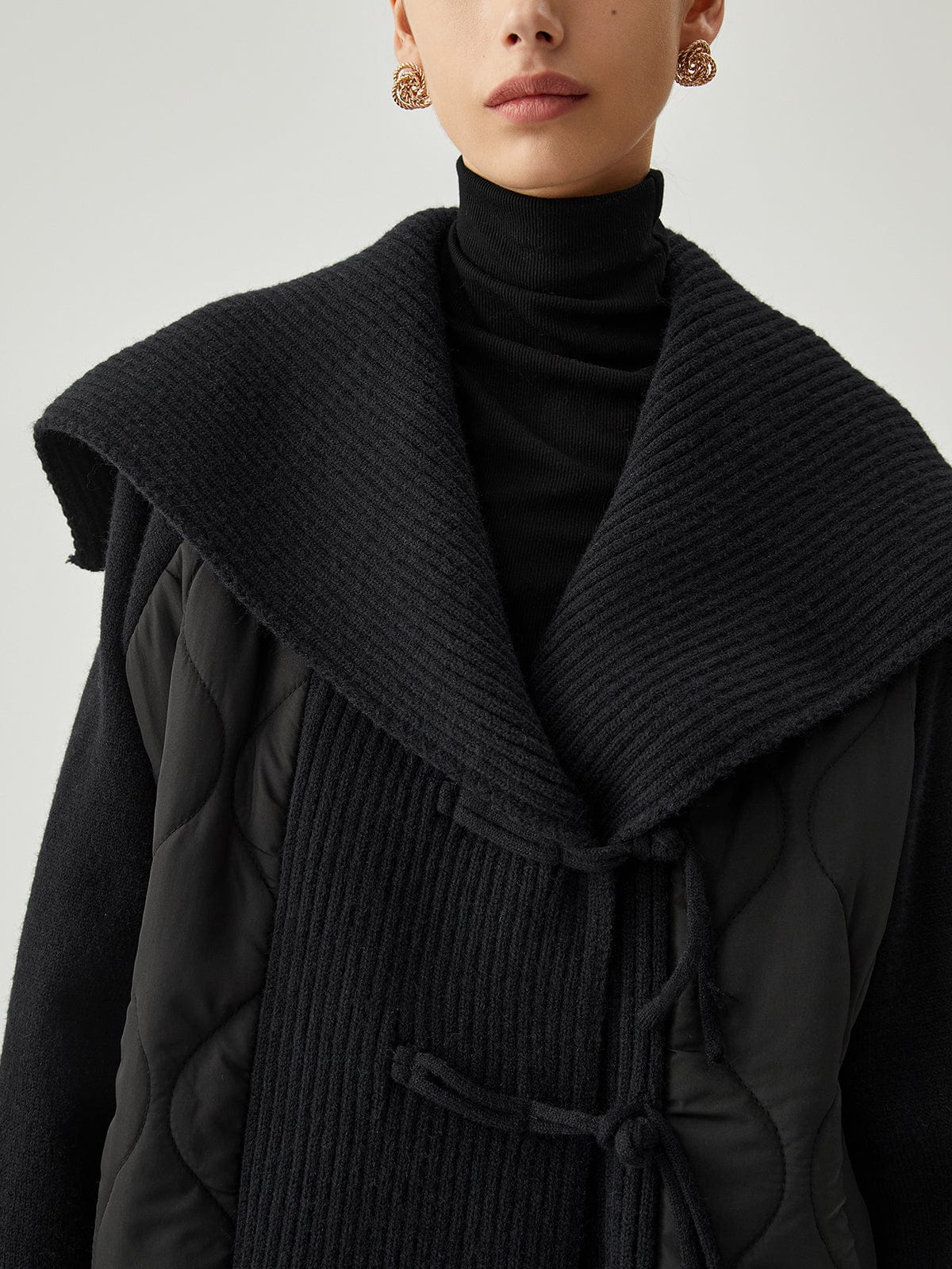 Flora quilted jacket | Rib-knit jacket with bow closure at the front