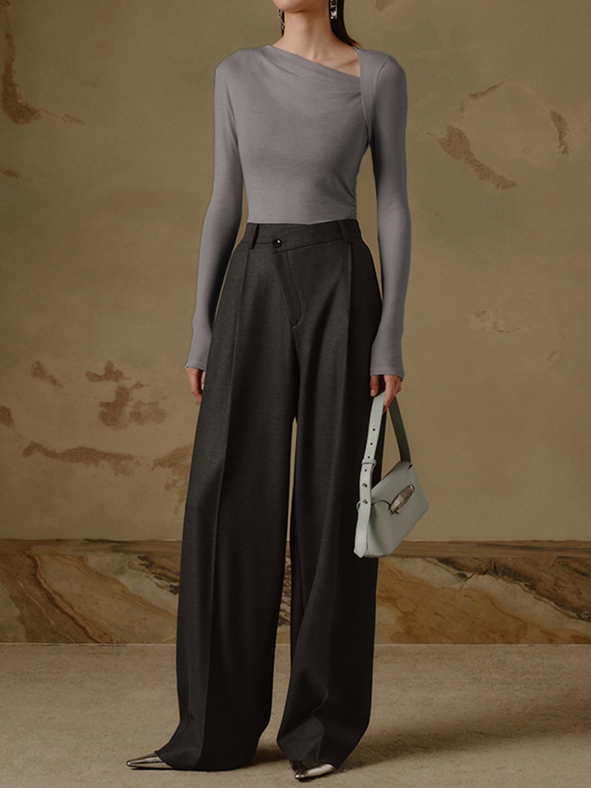 Asymmetrisch Geribbeld Gebreid Shirt met Lange Mouwen