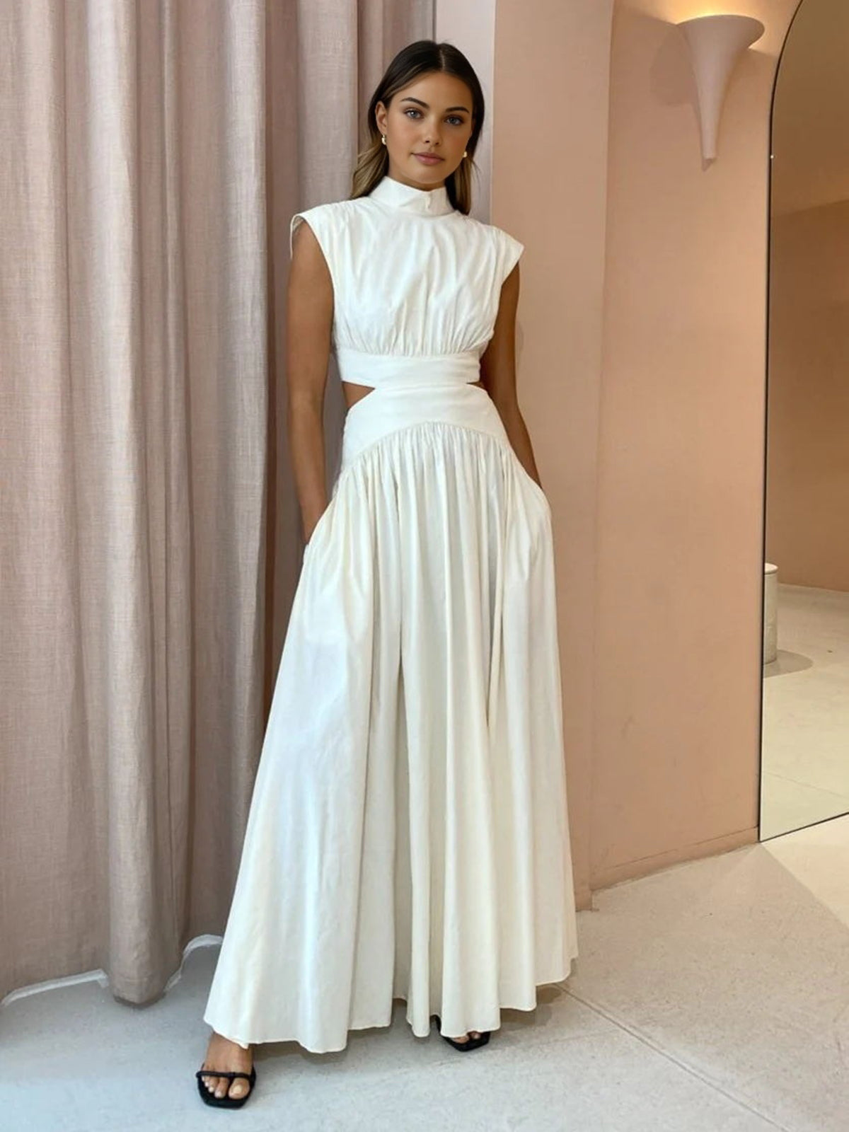 Lange Jurk met Mock Neck en Cut-Outs