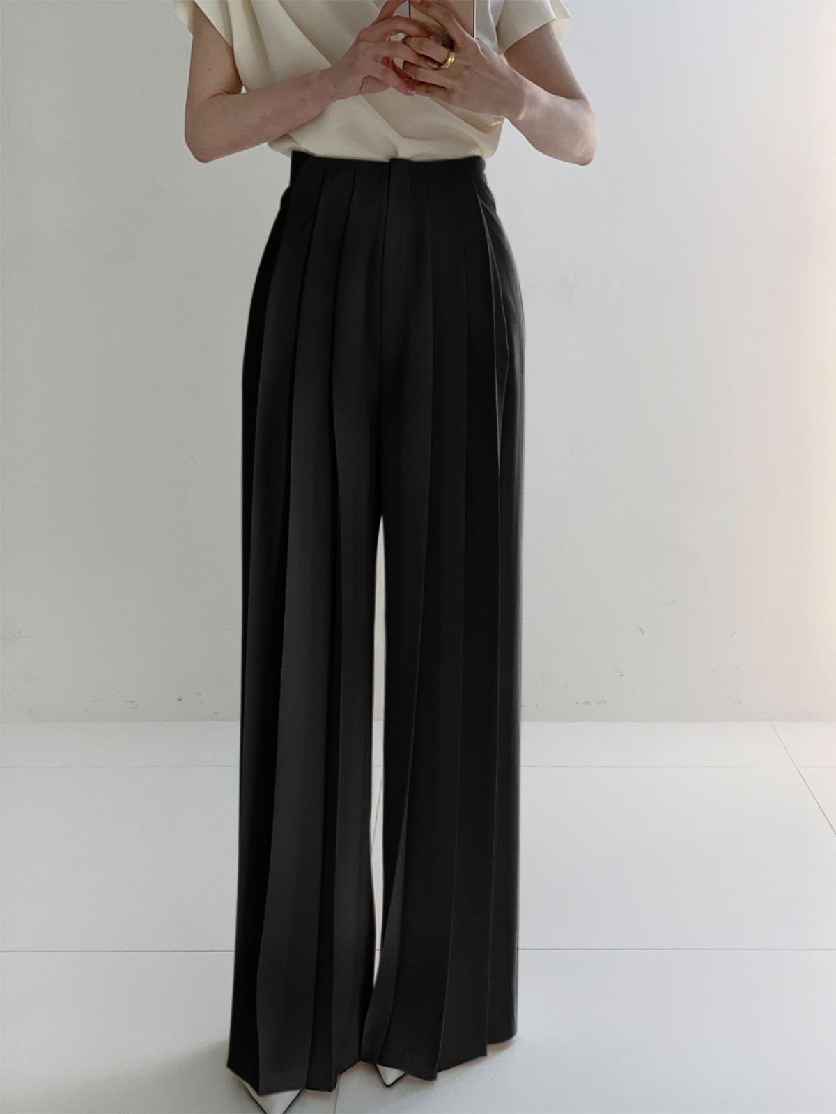 Geplooide, wijde broek met hoge taille voor dames
