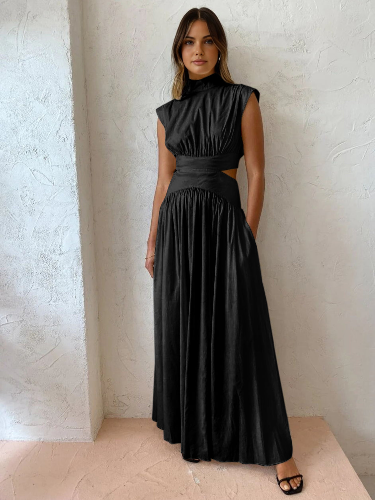 Lange Jurk met Mock Neck en Cut-Outs