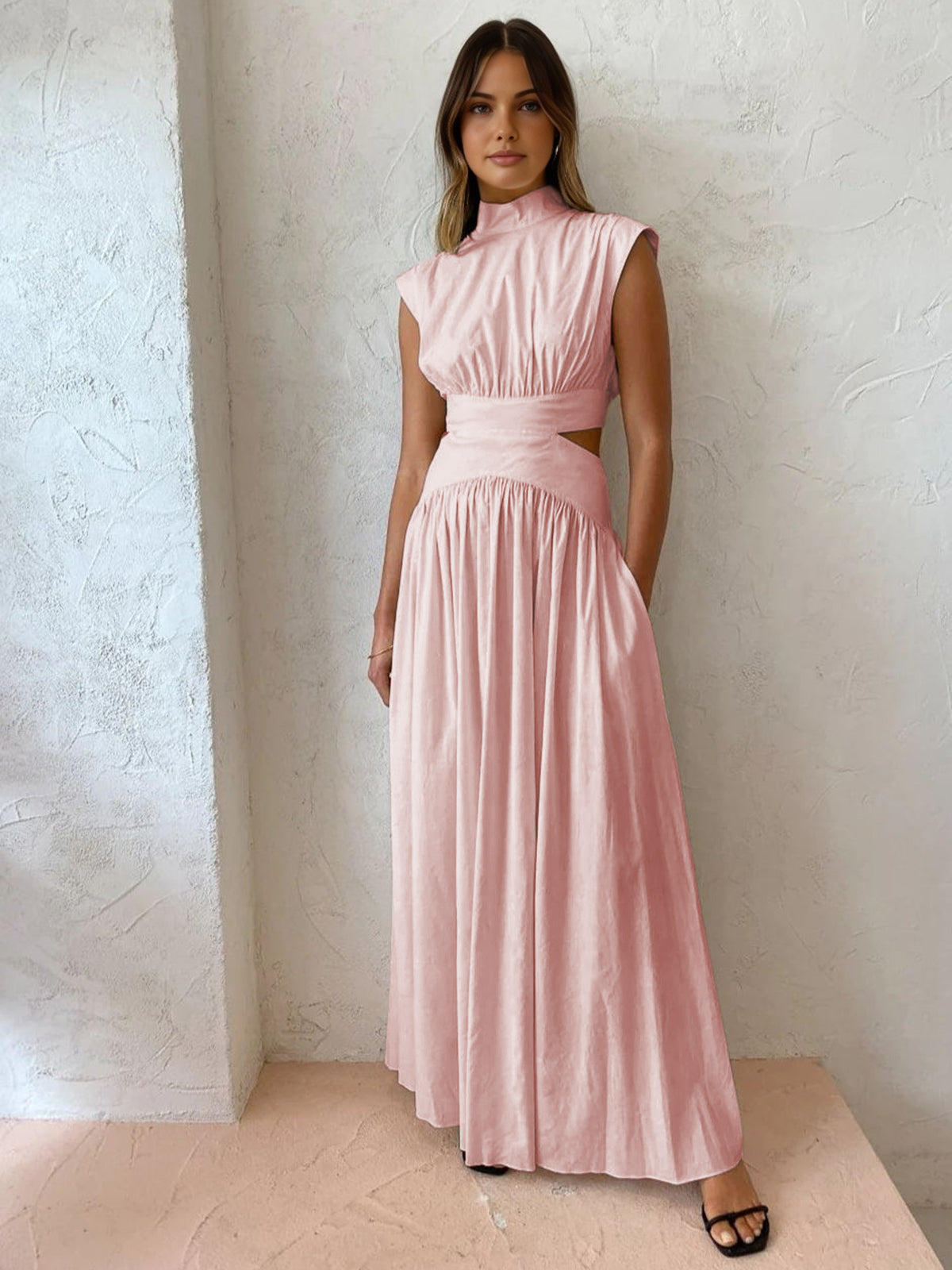 Lange Jurk met Mock Neck en Cut-Outs