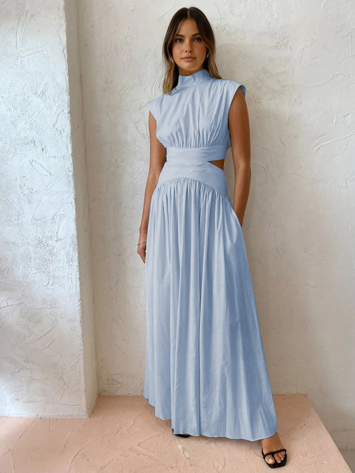 Lange Jurk met Mock Neck en Cut-Outs
