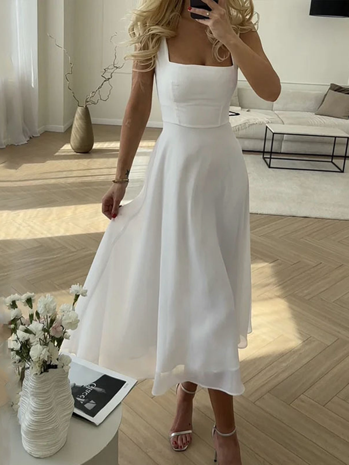 Effen Elegante Lange Cami-jurk