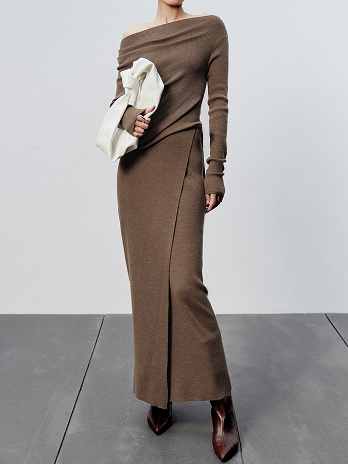Caramel Split Maxi Gebreide Rok