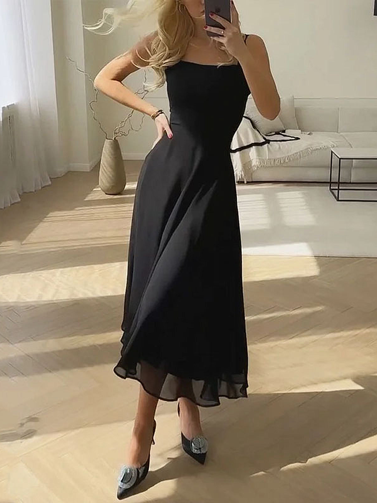 Effen Elegante Lange Cami-jurk
