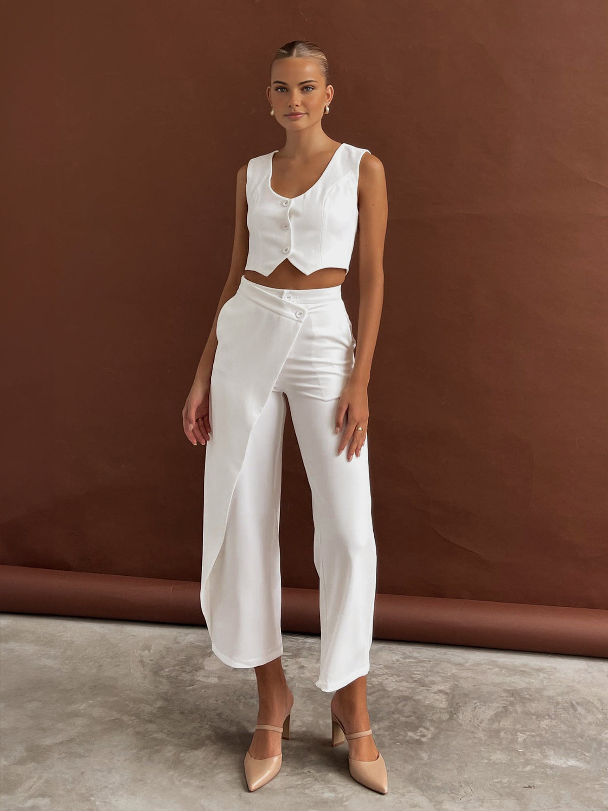 Effen Asymmetrische Rechte Broek Set
