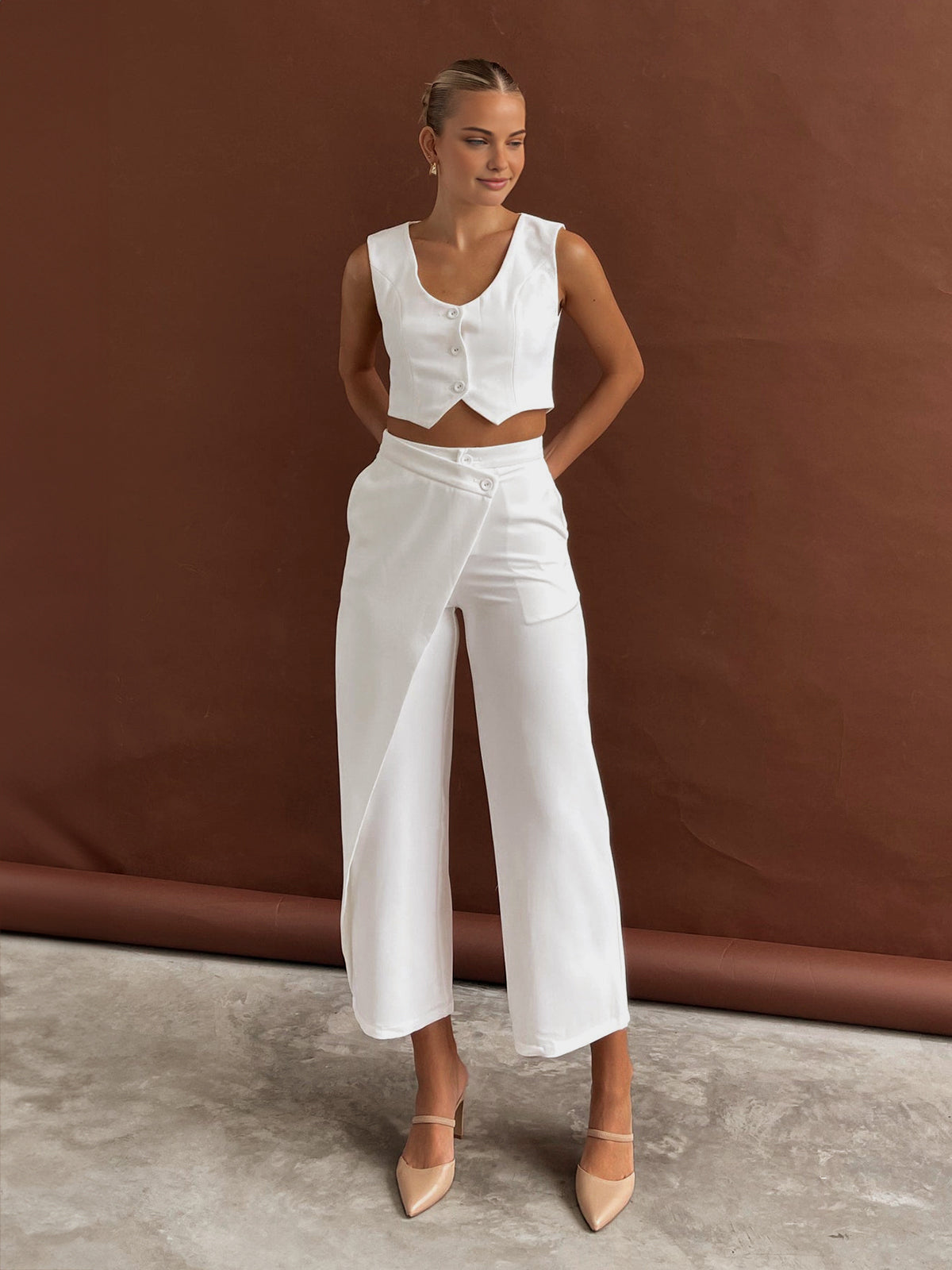 Effen Asymmetrische Rechte Broek Set