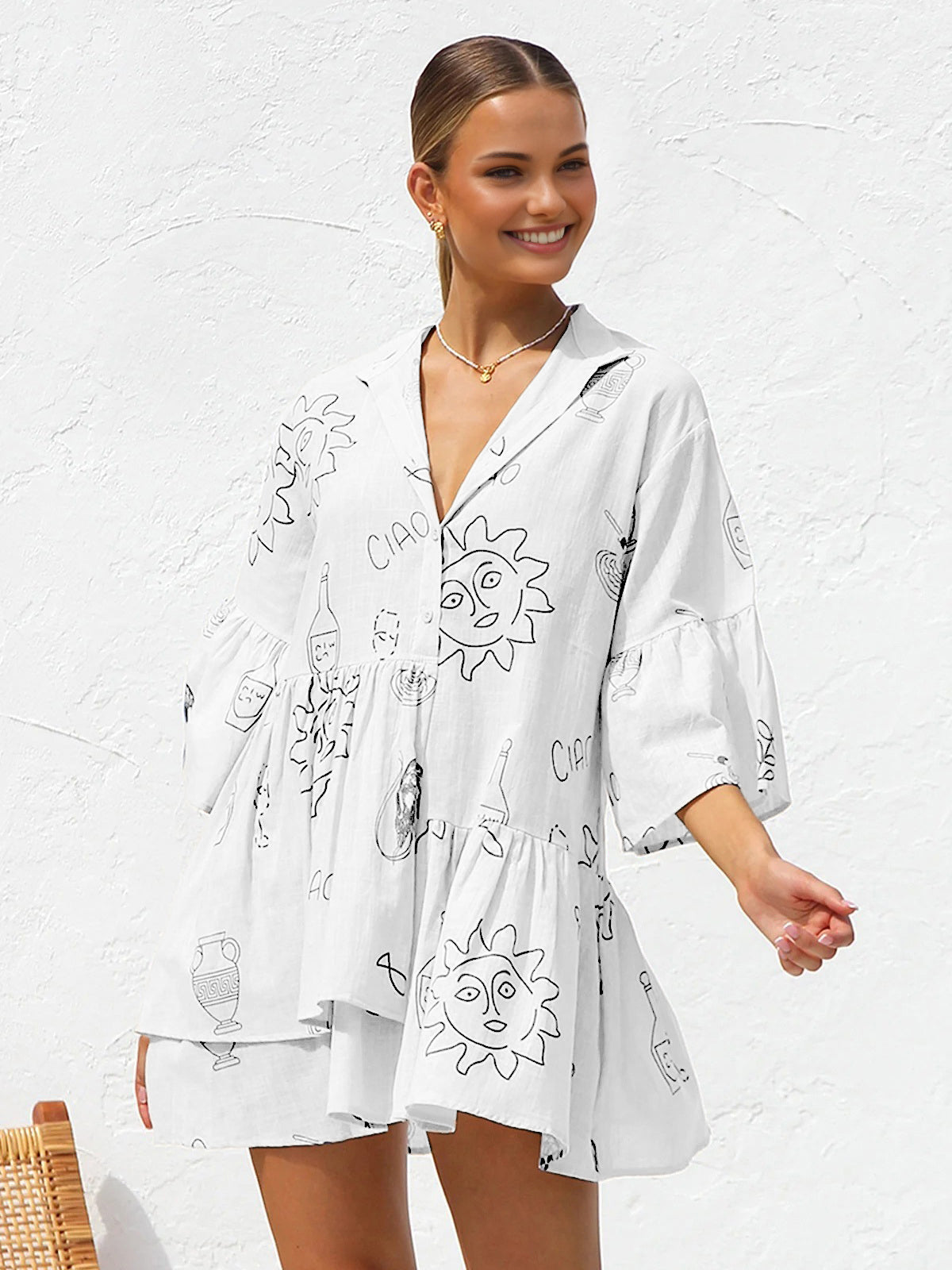 Oversized Zonneprint Korte Jurk