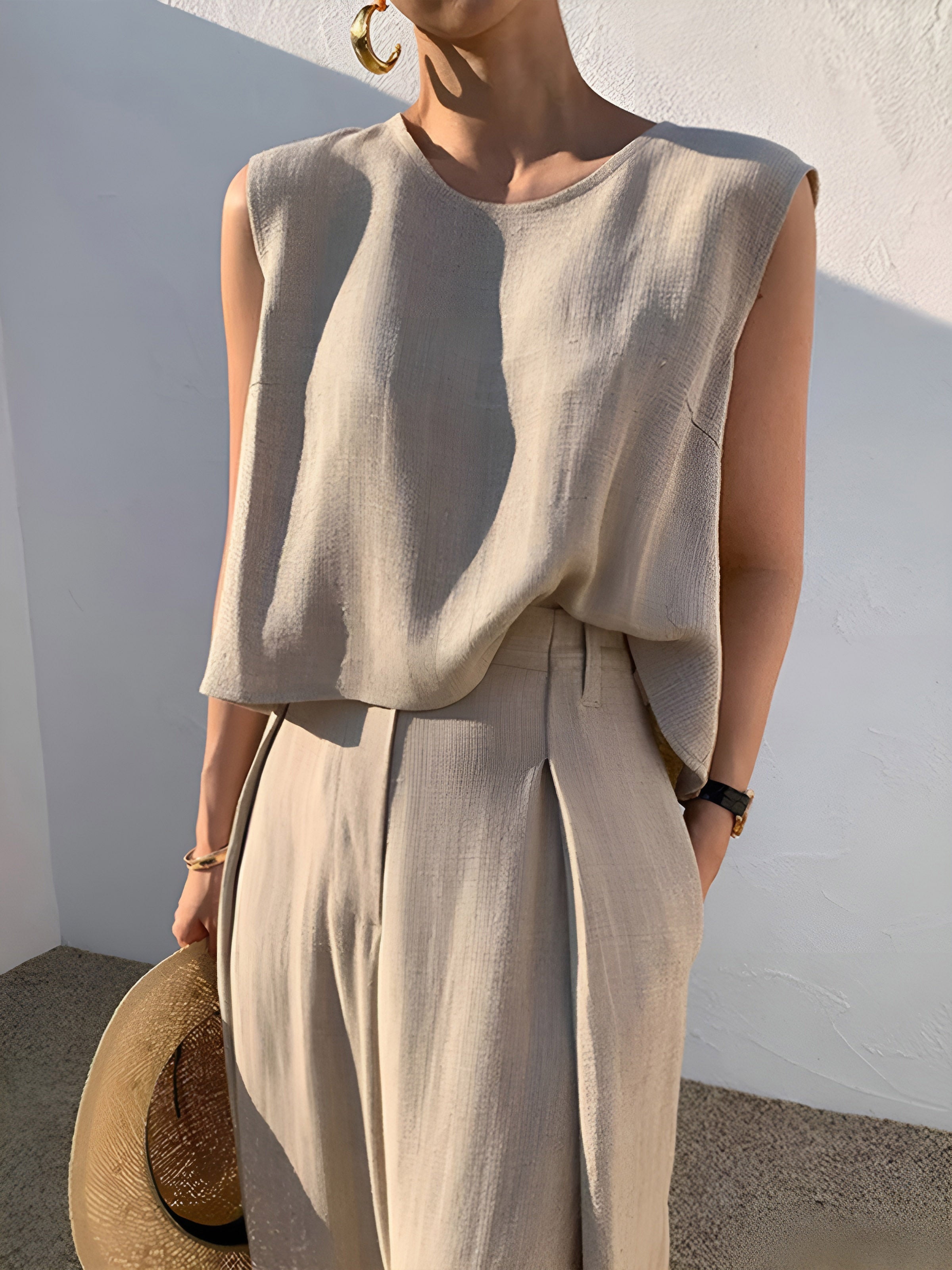 Linnen Mix Casual Broek Set