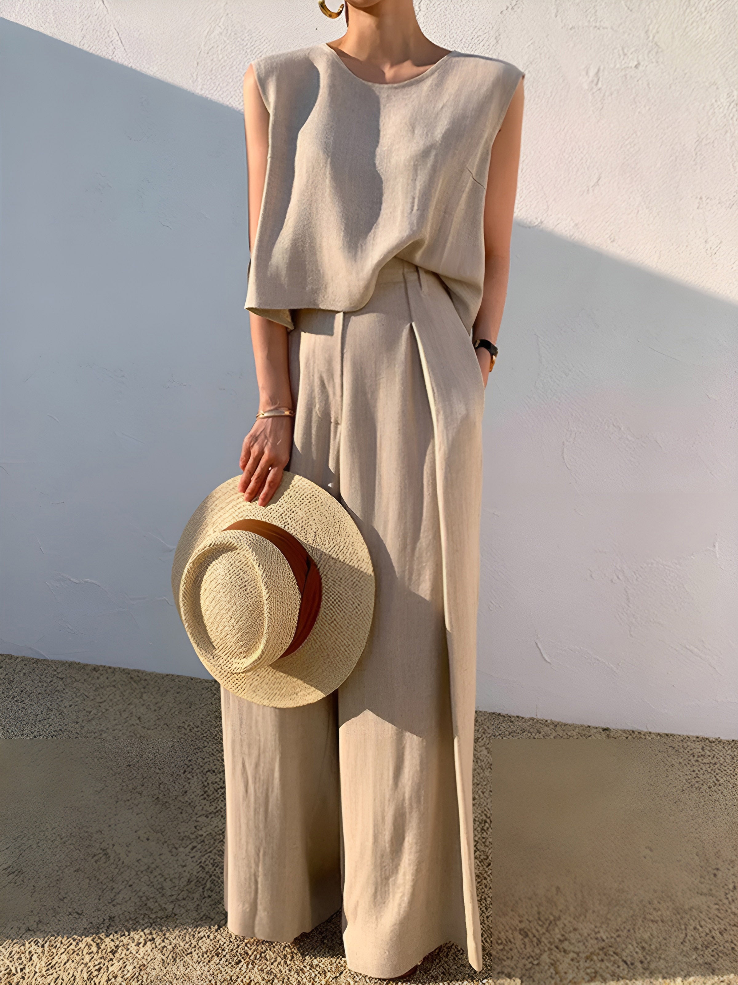 Linnen Mix Casual Broek Set