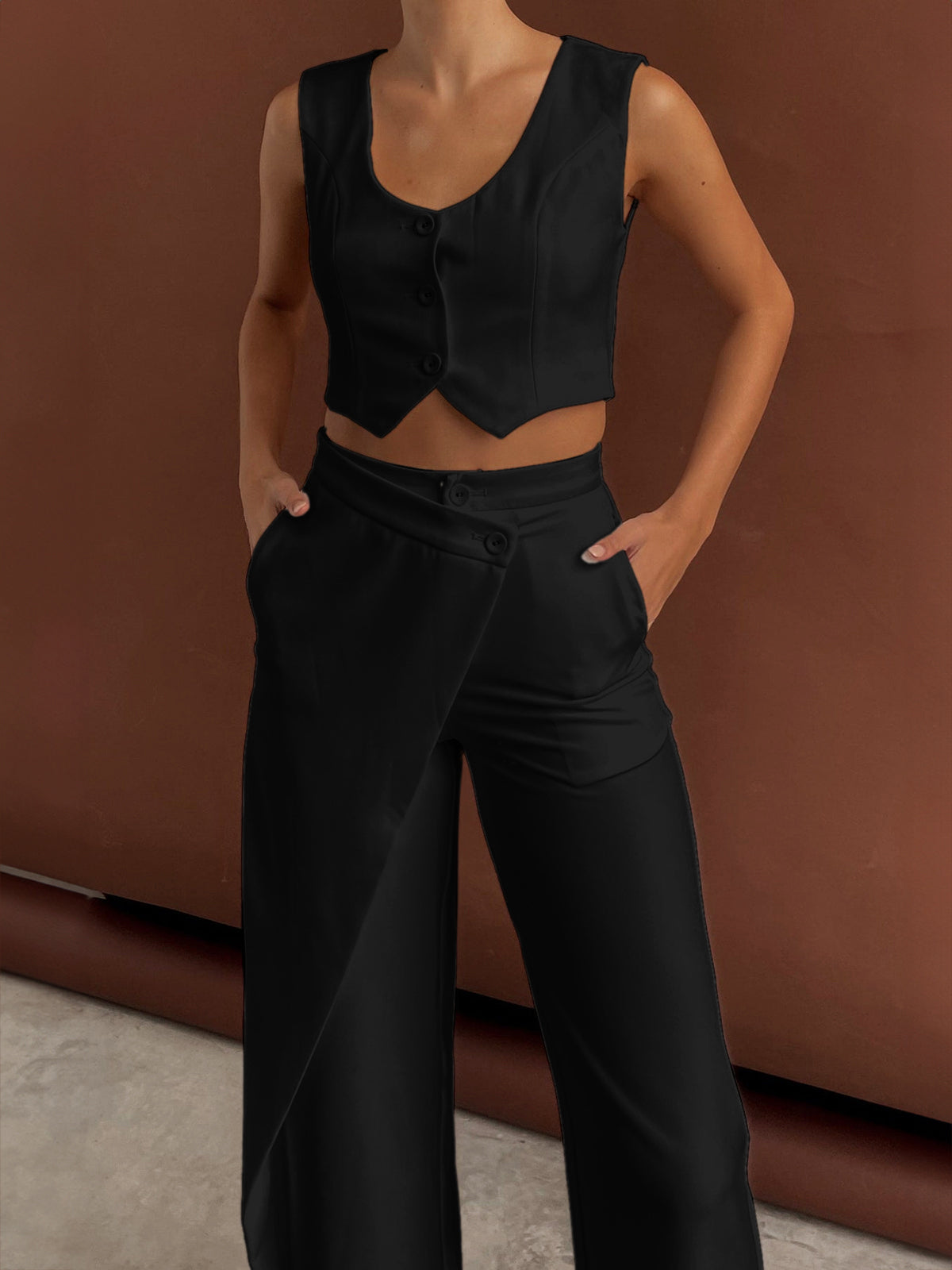 Effen Asymmetrische Rechte Broek Set