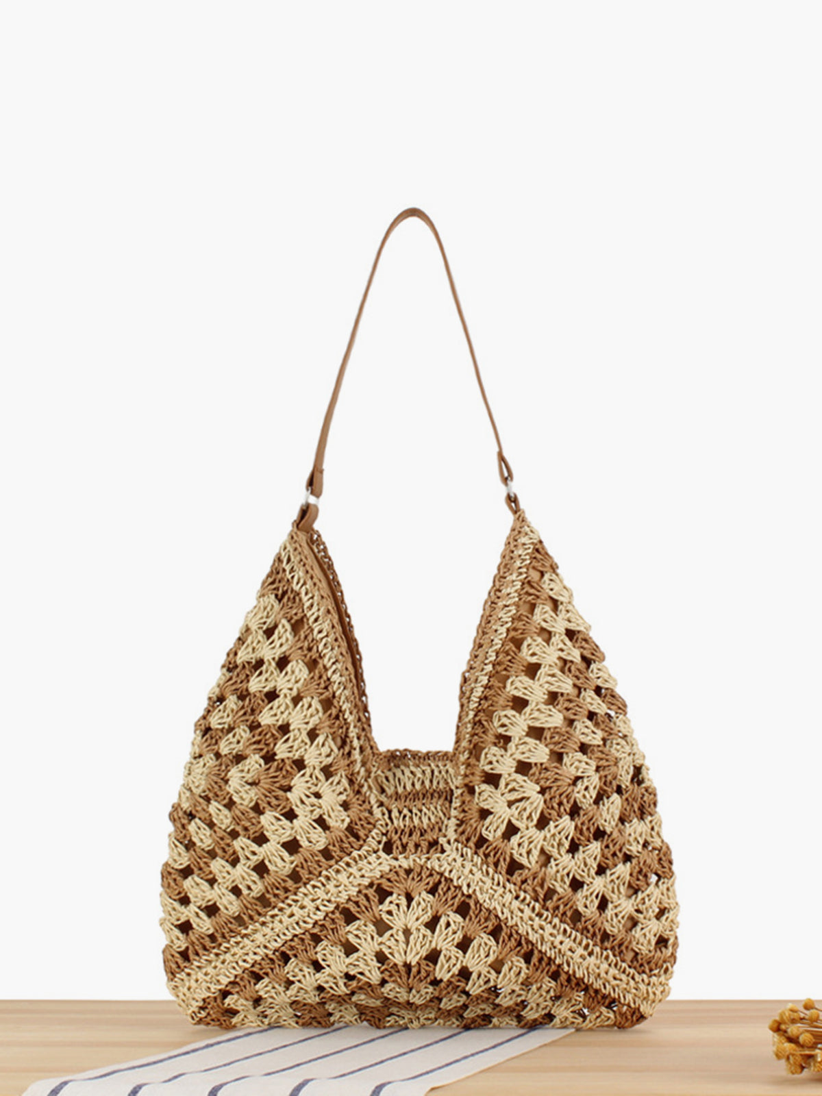 Vintage Macramé Gehaakte Schoudertas
