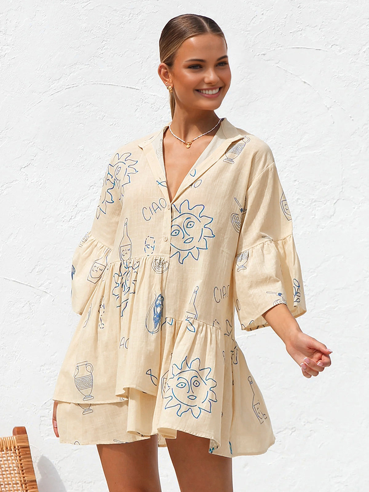Oversized Zonneprint Kort Jurk