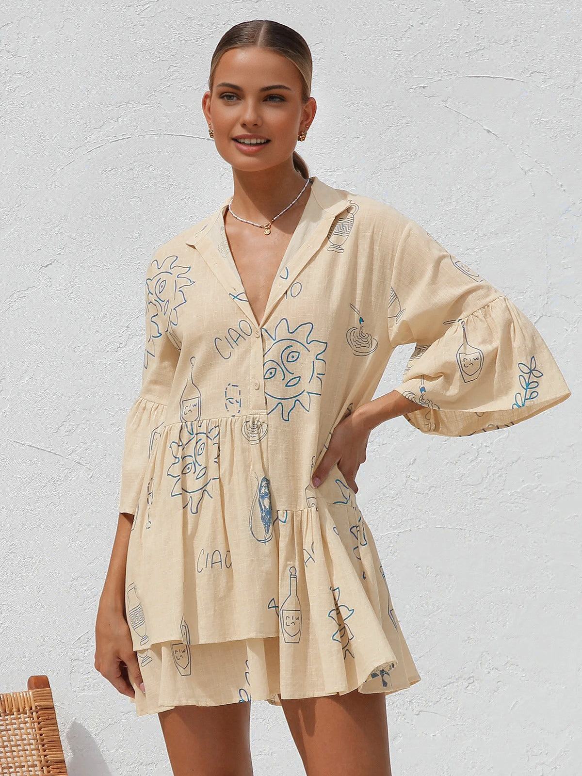 Oversized Zonneprint Kort Jurk